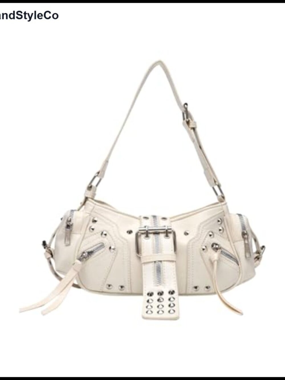 Studded PU Leather Shoulder Bag Adjustable Strap Y2K Punk Satchel Handbag